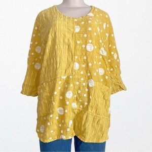 Whimsical CottageoNew Helen’s Heart 100% Linen Tunic Sunny Yellow + White SZ L